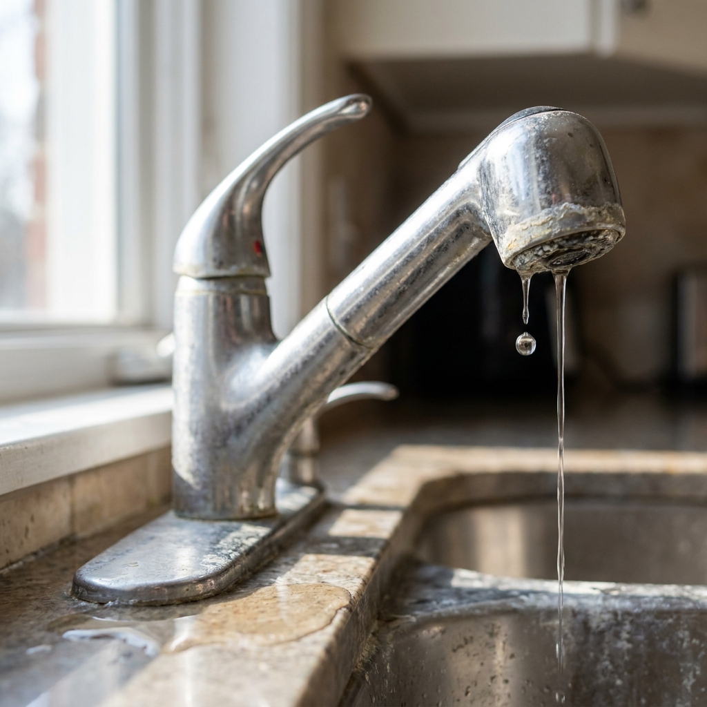 A dripping, leaking kitchen faucet